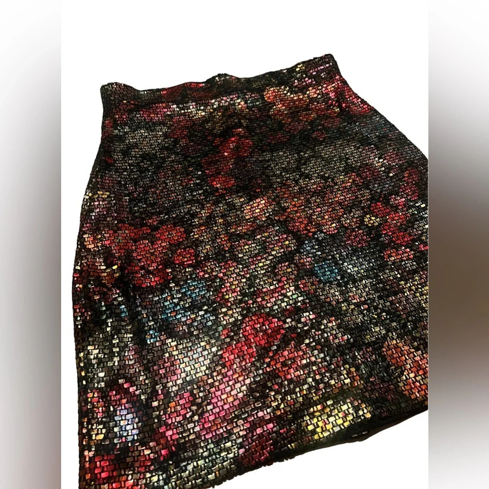 Black Sequin Mini Skirt with Multi-Color Floral Sparkle
